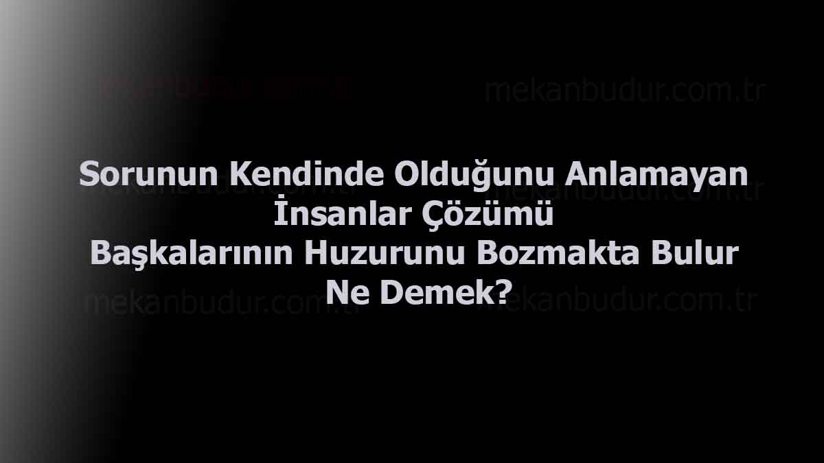 Sorunun Kendinde Olduğunu Anlamayan İnsanlar Çözümü Başkalarının Huzurunu Bozmakta Bulur Ne Demek?