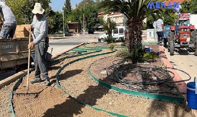 Kemer’de kavşak ve refüjlerde bakım çalışması