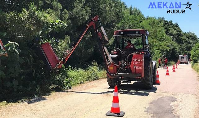 Yol kenarındaki otlar ve çalılar temizleniyor