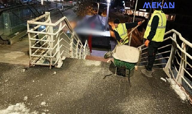 Büyükşehir’den üst geçitlere buzlanma müdahalesi